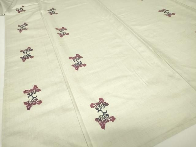 平和屋着物▽上質な紬 単衣 市松吉祥文 正絹 逸品 DAAV5662az