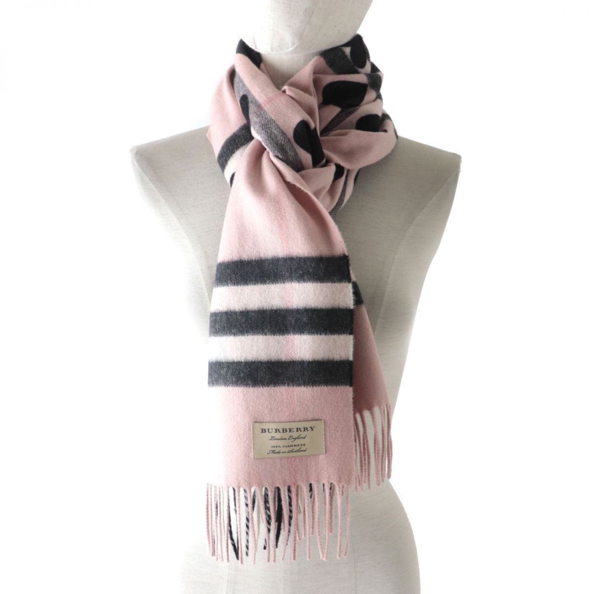 BURBERRY マフラー 100%ラムウール ピンク チェック柄