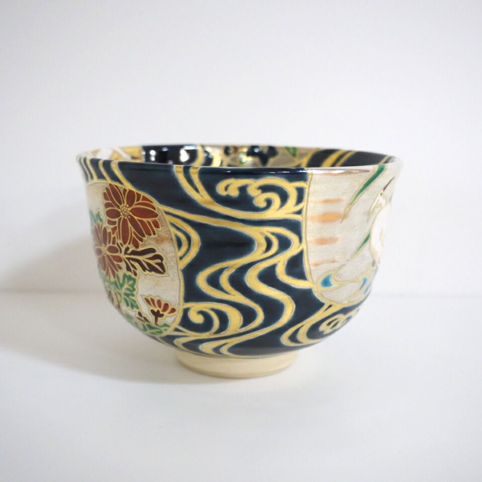 六月の特売品】水無月窯 藤谷芳哉作 団扇に流水 茶碗 抹茶茶碗