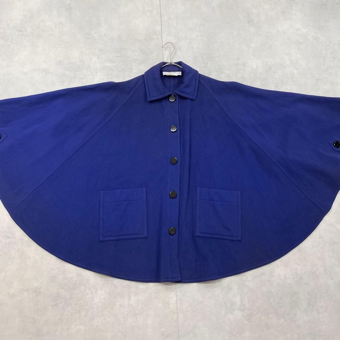 GIVENCHY ジバンシー フランス製 ケープコート ポンチョ カシミヤ ウール ボタン 青 L 40