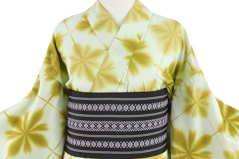 黄色 絞り 浴衣 有松絞り 浴衣 希少色 花柄 綿 総絞り 緑 ピンク 黄色