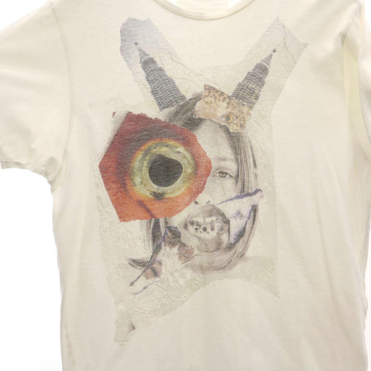 NOZOMI ISHIGURO - 古着 NOZOMI ISHIGURO ノゾミイシグロ 日本製 コラージュ プリント 半袖 Tシャツ ONE ホワイト レディース NOZOMI ISHIGURO ノゾミイシグロ 日本製 コラージュ プリント 半袖 T