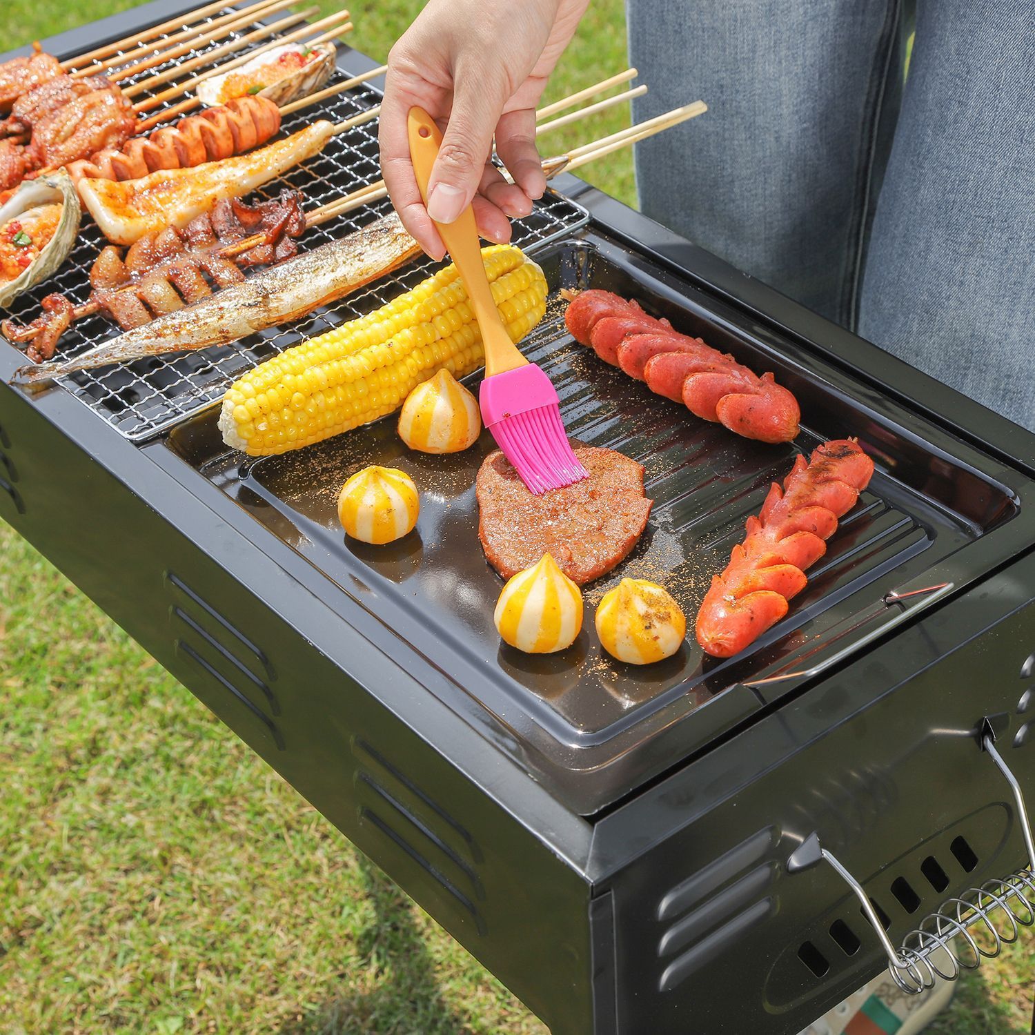 ♥ 加厚 大型日式バーベキューグリル BBQ 野外用焼肉コンロ 家庭用 ポータブル炭火焼き網 アウトドア用