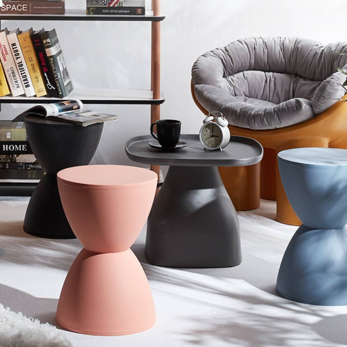 デザイナーズスツール キャスター付き ホワイト（布：ブラウン／エラストマー）〔Ｍｏｎａ．Ｄｅｅ〕モナディー ＷＡＳ０１ＳＣ デザイナーズスツール キャスター付き ホワイト（布：ネイビー