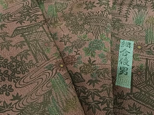 平和屋着物●重要無形文化財・伊勢手彫型本染・細合俊男　小紋　型染め　風景草花文　正絹　逸品　AABA0278zg 平和屋着物○重要無形文化財・伊勢手彫型本染・細合