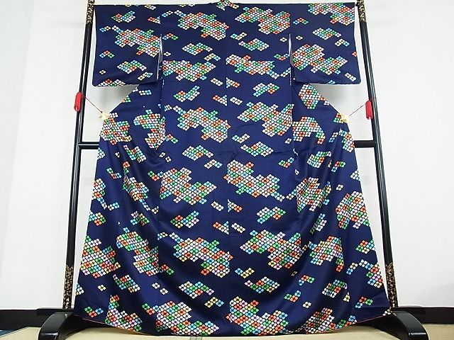 平和屋-こころ店■上質な小紋 花菱文 着丈168cm 裄丈66.5cm 正絹 逸品 A-ja4267
