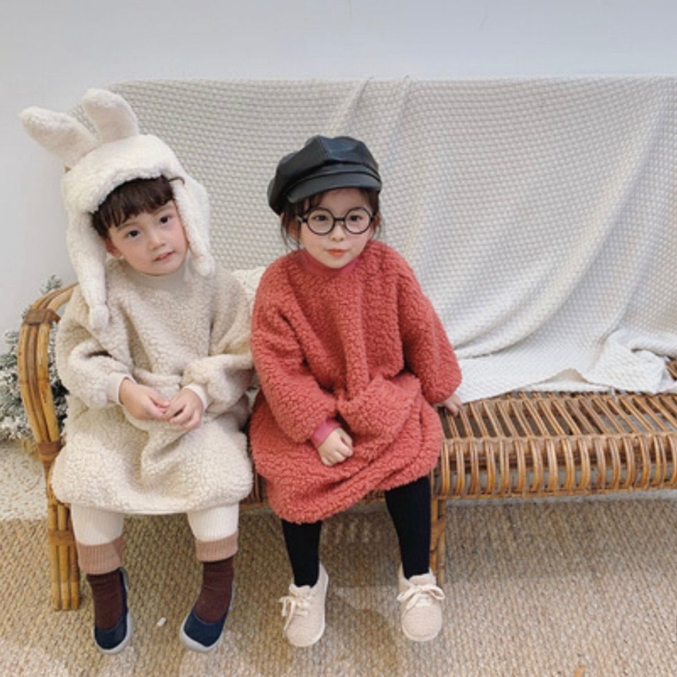 ボア ワンピース トップス 長袖 裏起毛 もこもこ 子供服 キッズ ベビー