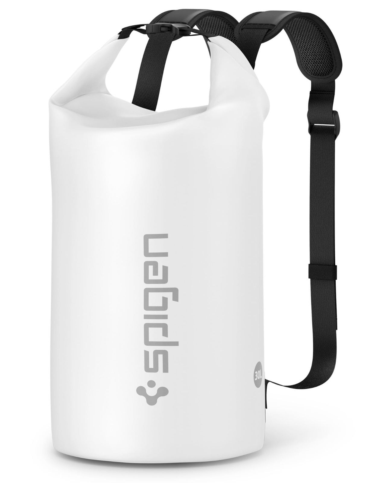 30L_スノー ホワイト Spigen ドライバッグ 防水バッグ 30L IPX6認証 リュック 防水バッグ 大容量 海 プール ダイビング スタッフバッグ ドラム型リュック PVC AMP07228 スノー ホワイト