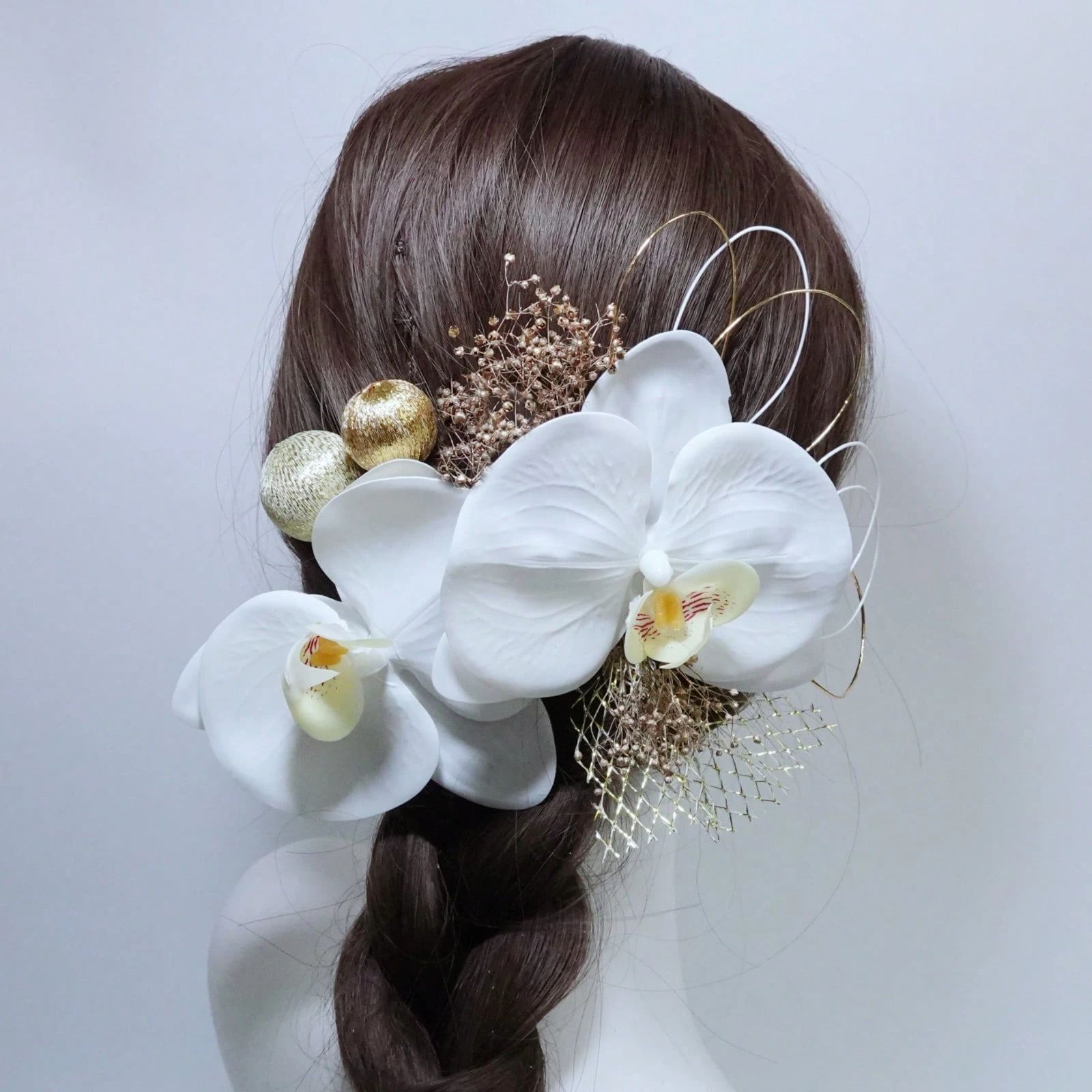 フラノエノプシス胡蝶蘭の髪飾り、成人式用、ヘアオーナメント