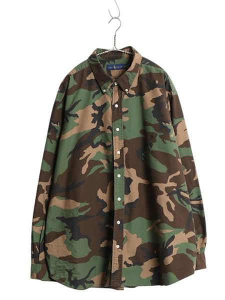 なクーポン配布中! ラルフローレン オックスフォード 迷彩 長袖 ボタンダウン シャツ メンズ XXL | ポロ 長袖シャツ コットン ワンポイント 大きいサイズ 総柄