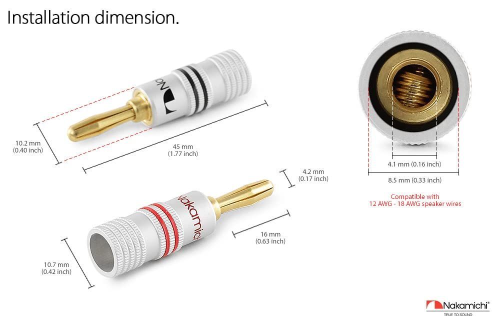 スピーカー Nakamichi バナナプラグ banana plugs 24K金メッキ スピーカーケーブルコネクター アルミメタルシェル  12AWG-18AWGゲージサイズ4mm (4個（2ペア バナナプラグ) - メルカリ