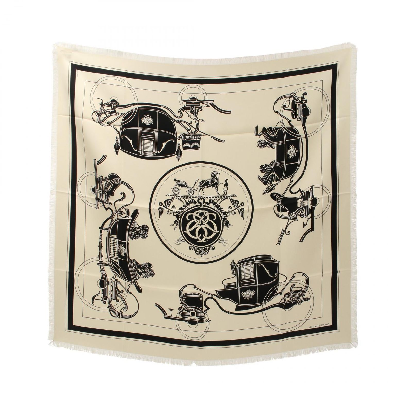 エルメス HERMES スカーフ カレH80 Ex-Libris フリンジ シルク カレH80 