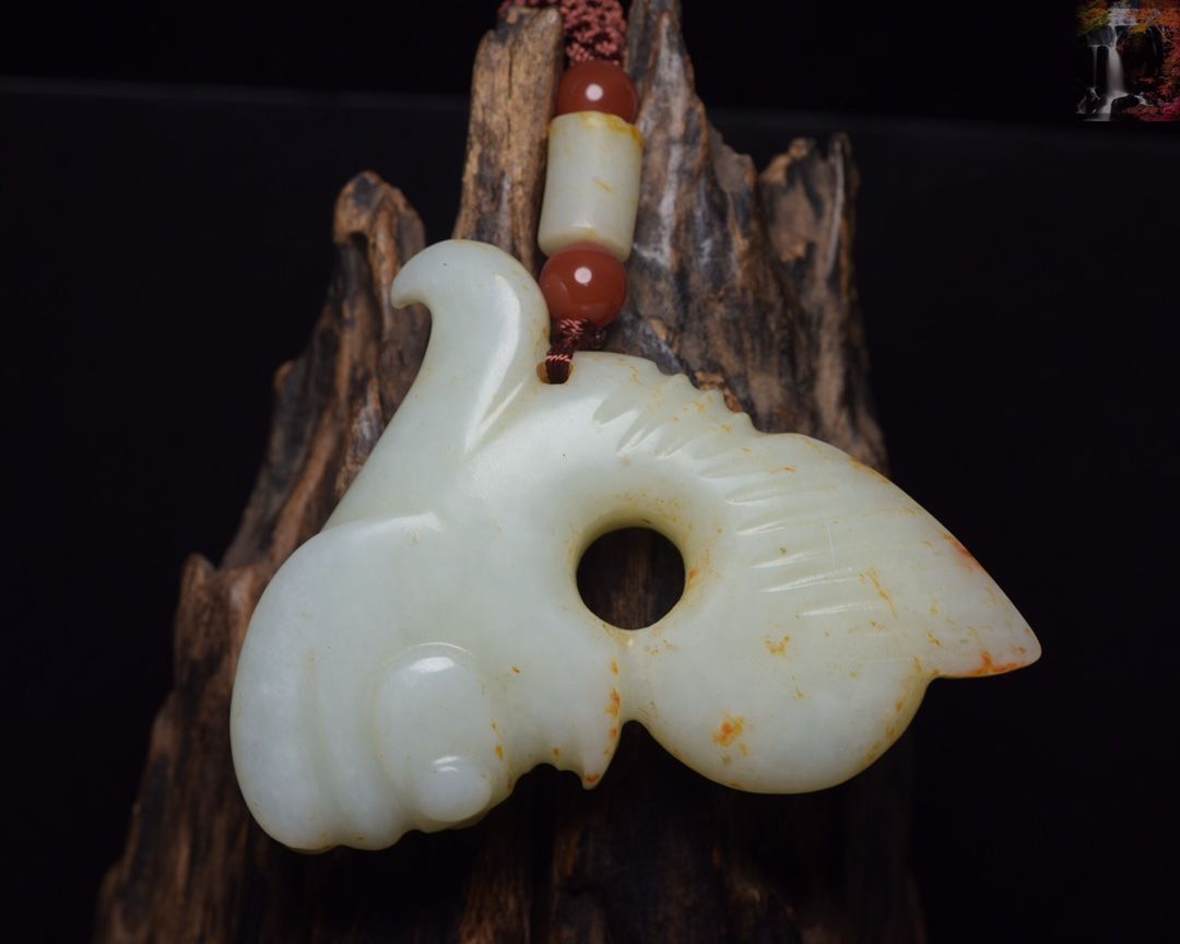 旧家蔵出し 和田玉細密彫 高古件 透空彫 雙鳳紋 玉牌 根付 置物 賞物