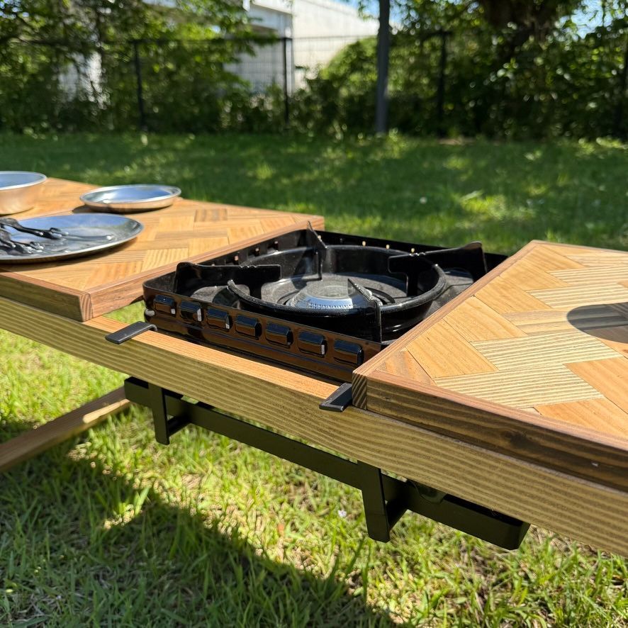 IGT対応 折りたたみテーブル ヘリンボーン天板 アウトドアローテーブル