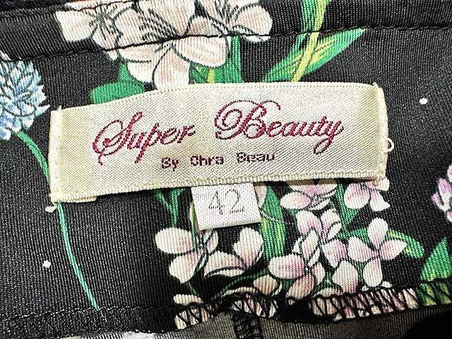 【極美品✨】Super Beauty 花柄ワンピース ビジュー ブラック 40 極美品 大きいサイズ】Super Beauty 花柄ワンピース 3L ブラック