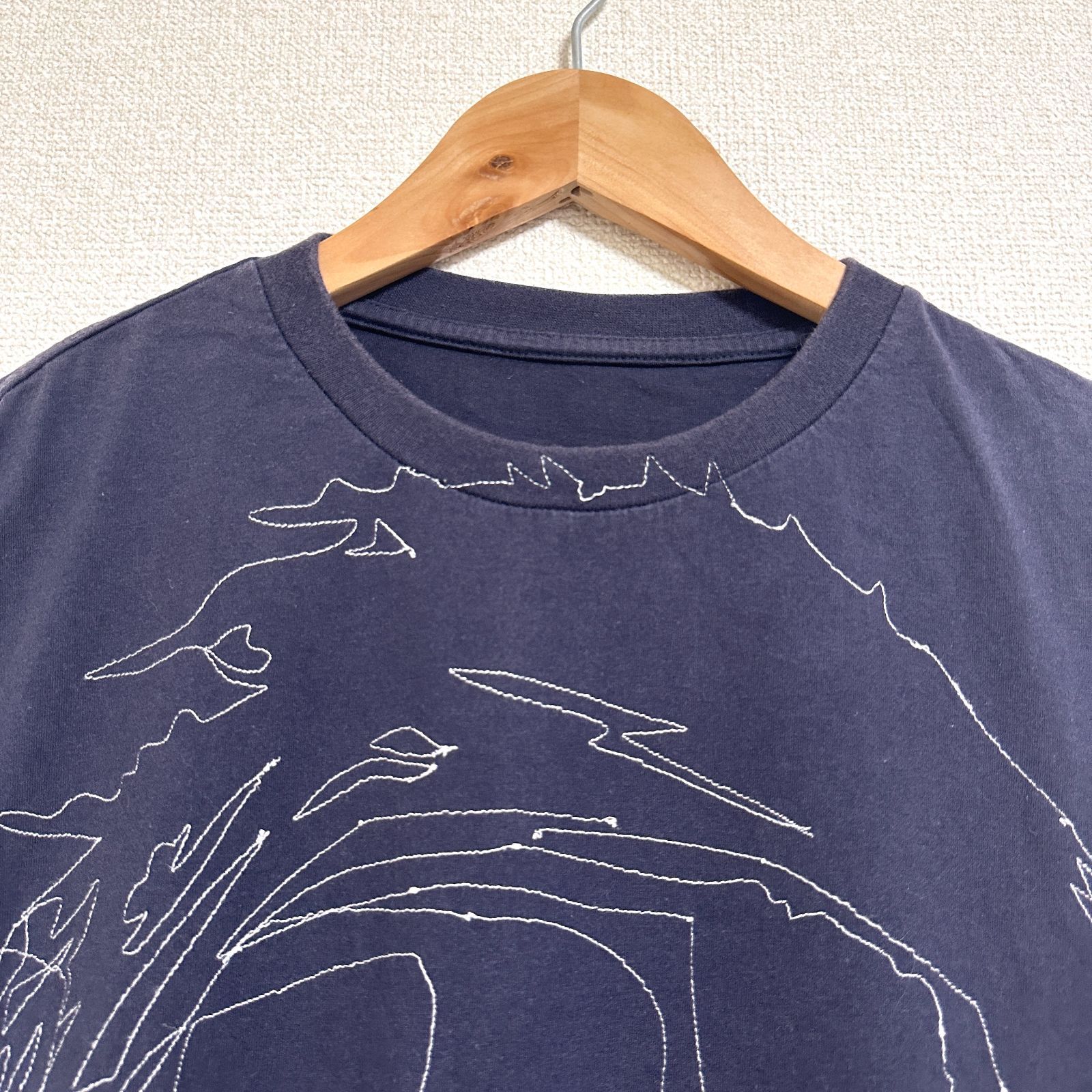 BLESS N°09 Stitched Starcut フェイス刺繍Tシャツ M ネイビー