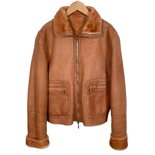 マーロ malo ムートンジャケット リバーシブル レザー ブラウン 42 XL