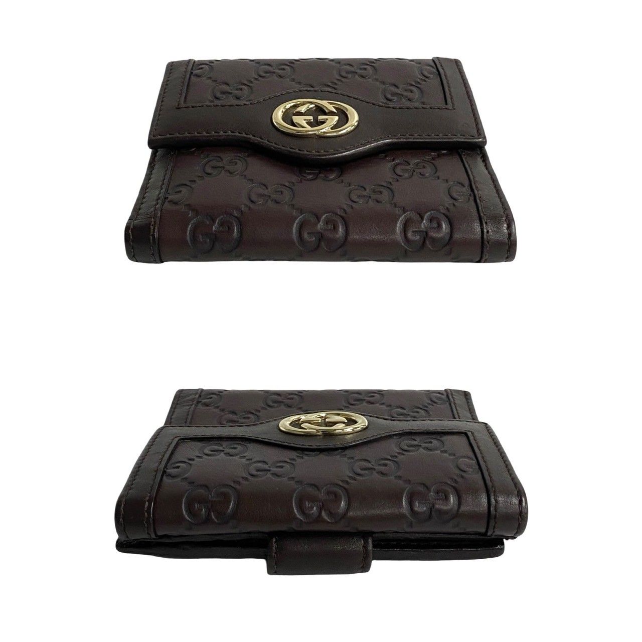 【美品】GUCCI グッチ　折り財布　メタルロゴ　シマ　GG ブラウン 極 美品 希少品 GUCCI グッチ シマ GG ロゴ 金具 エンボス