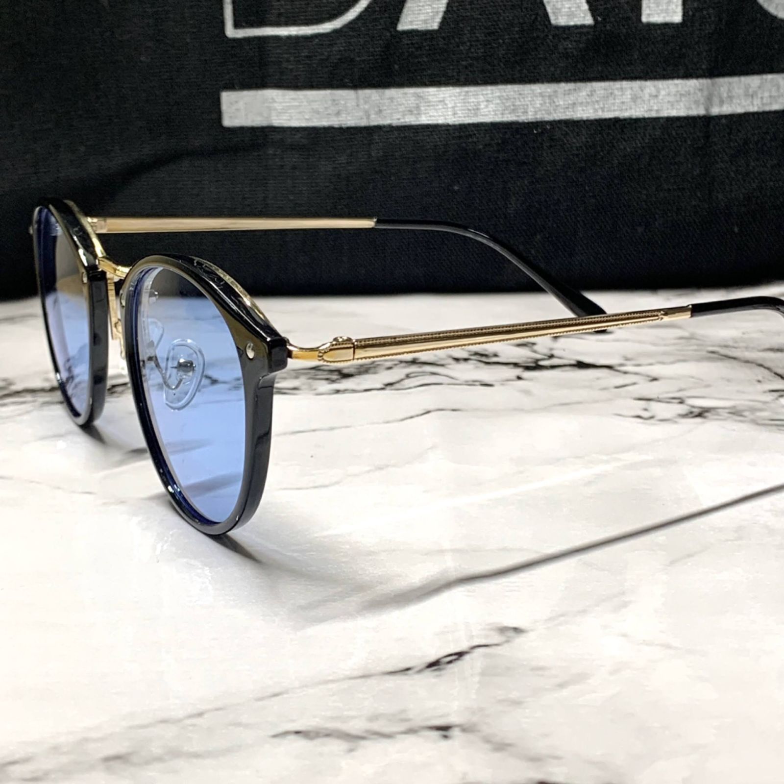 メタルコンビサングラス ブルー サングラス メタルコンビサングラス☆ライトブルーレンズ☆ケース付き - メルカリ