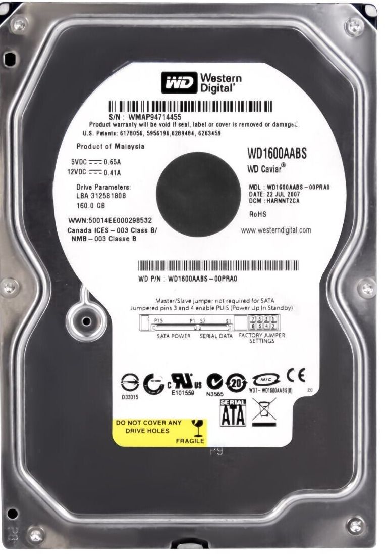 Hard Drive Western Digital Car WD1600AABS 160GB 7200RPM 2MB SATA II 3.5