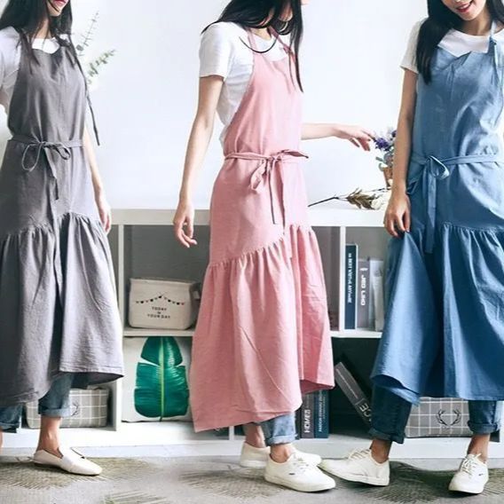レディース エプロン ワンピース風 おしゃれ エプロン コットン - メルカリ 