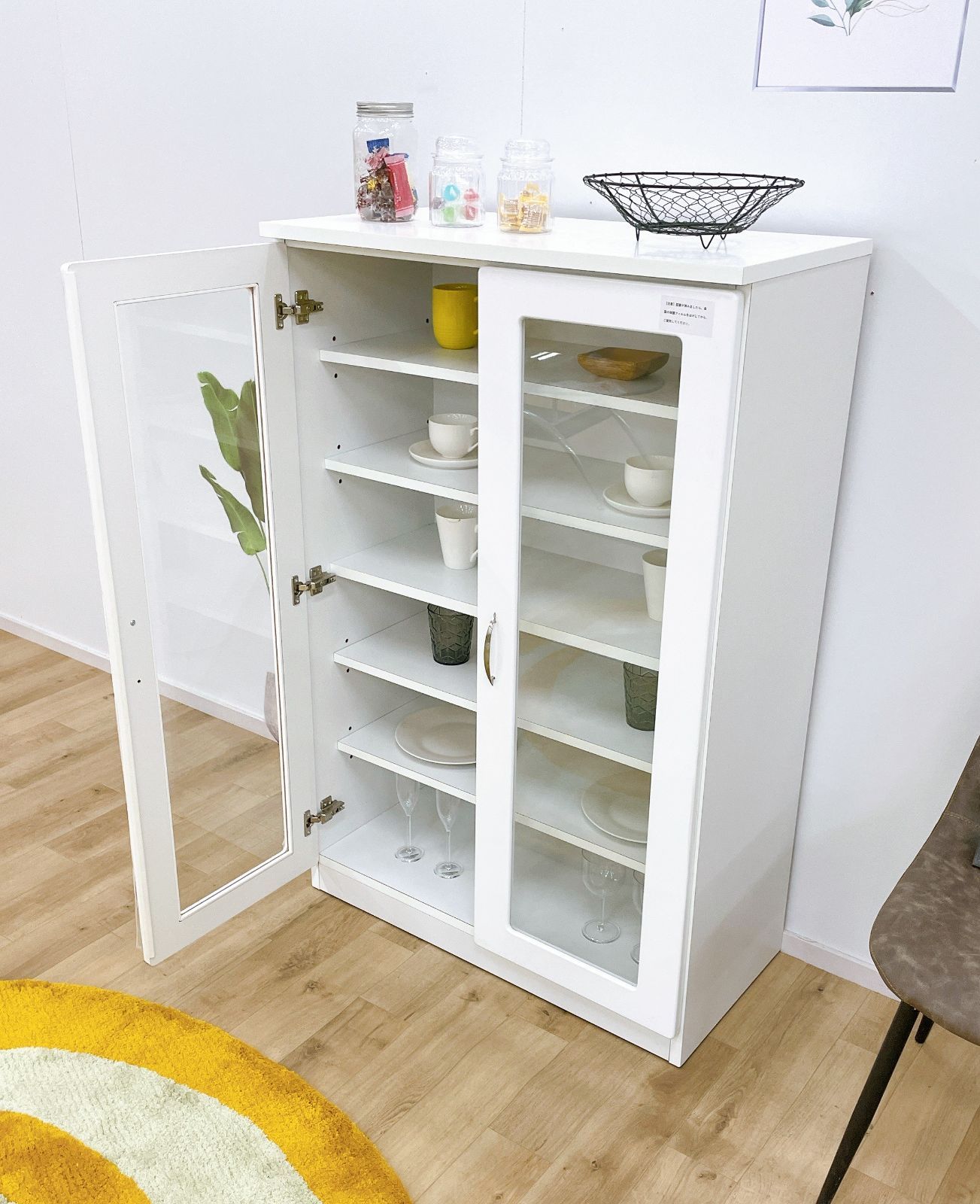 キッチンラック完成品 キャビネットミドル食器棚カップボード