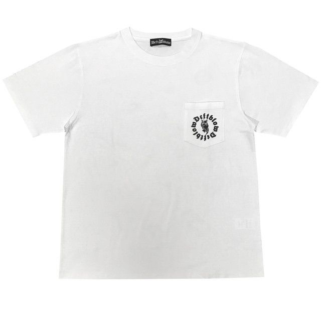 ポケットTシャツ　UネックDEFTブロックロゴ＆フクロウ　白or黒-0