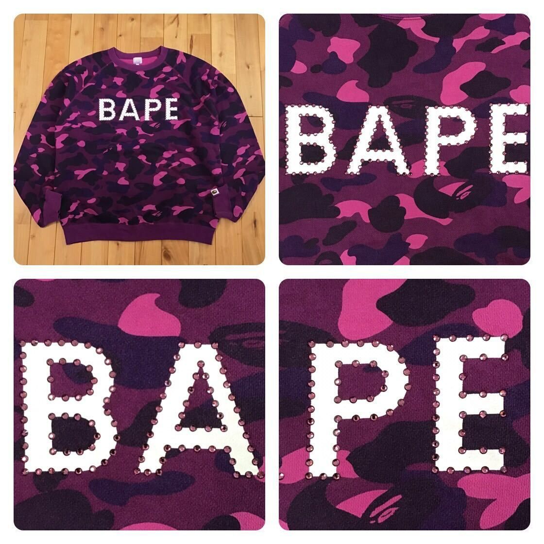パープル スワロフスキー BAPE LOGO 長袖 スウェット Lサイズ a 