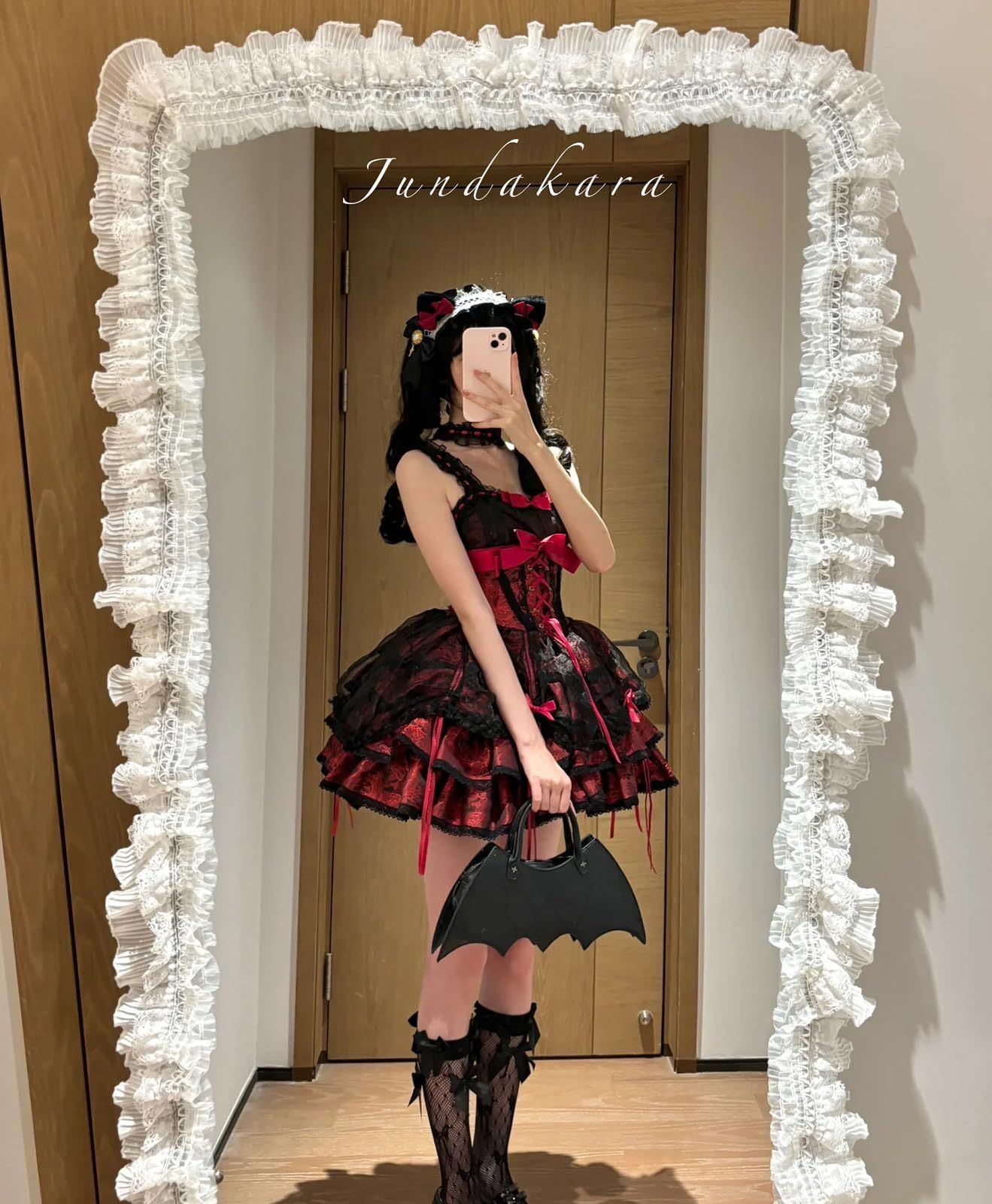 付け姫袖 ロリータ チョーカー カチューシャ リボン フリル ジャンパースカート レースアップ ワンピース レディース Lolita JSK ドレス ロリィタ コスチューム ティアード コスプレ 衣装 花嫁風 ファッション Jundakara 春 夏 秋