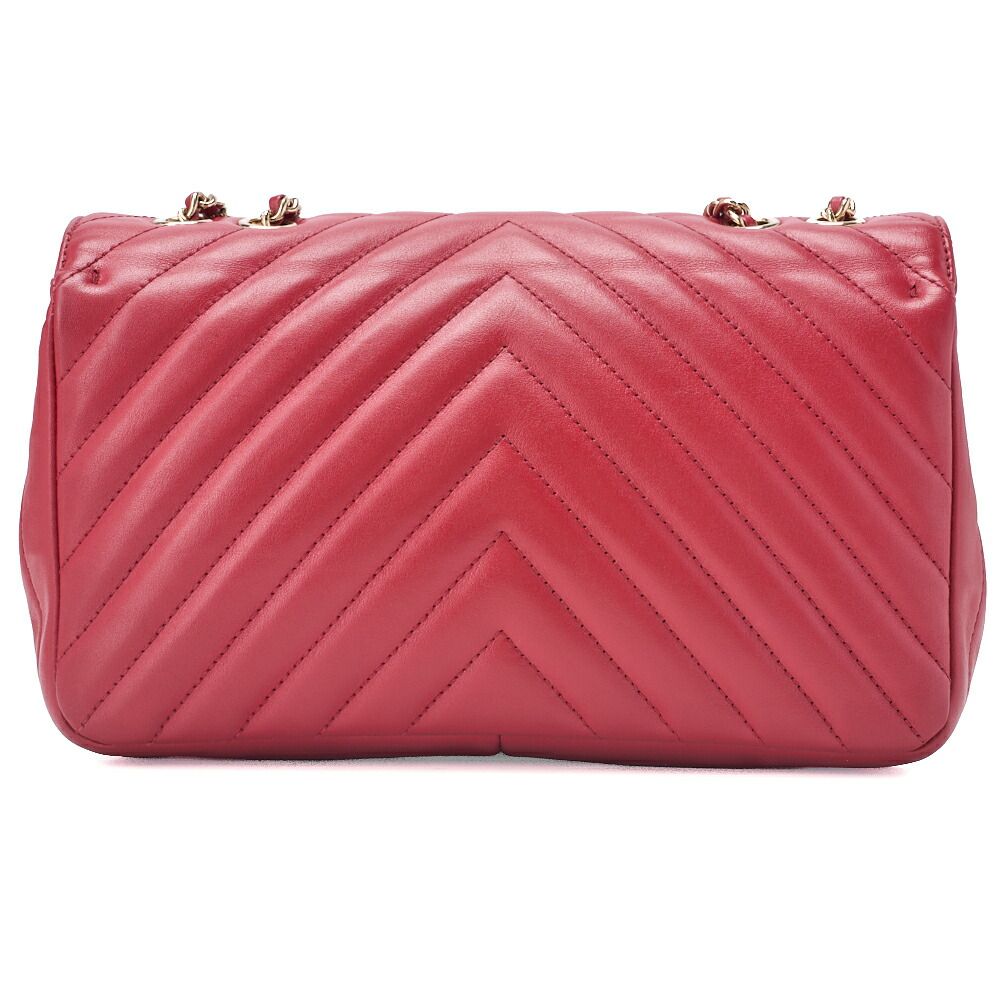 CHANEL シャネル ショルダー バッグ 　カーフスキン　 Vステッチ 　赤　ココマーク　シングルフラップ（ゴールド金具）  レディース【中古】【送料無料】 V Stitch CHANEL シャネル シェブロン Vステッチ チェーンショルダー