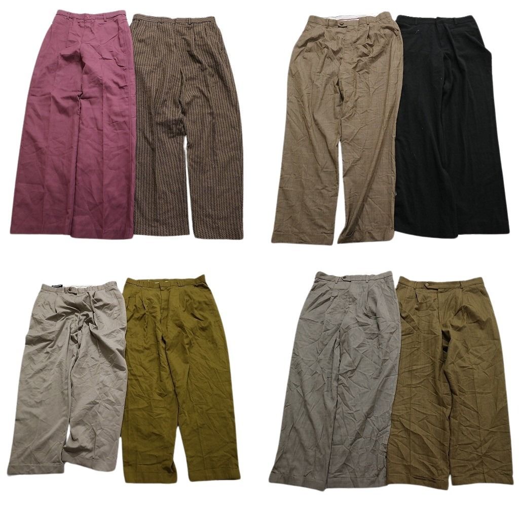 古着卸 まとめ売り スラックス パンツ 8枚セット (メンズ M ) ノータック ストライプ ピンク ベージュ 2タック ブラック MU6839
