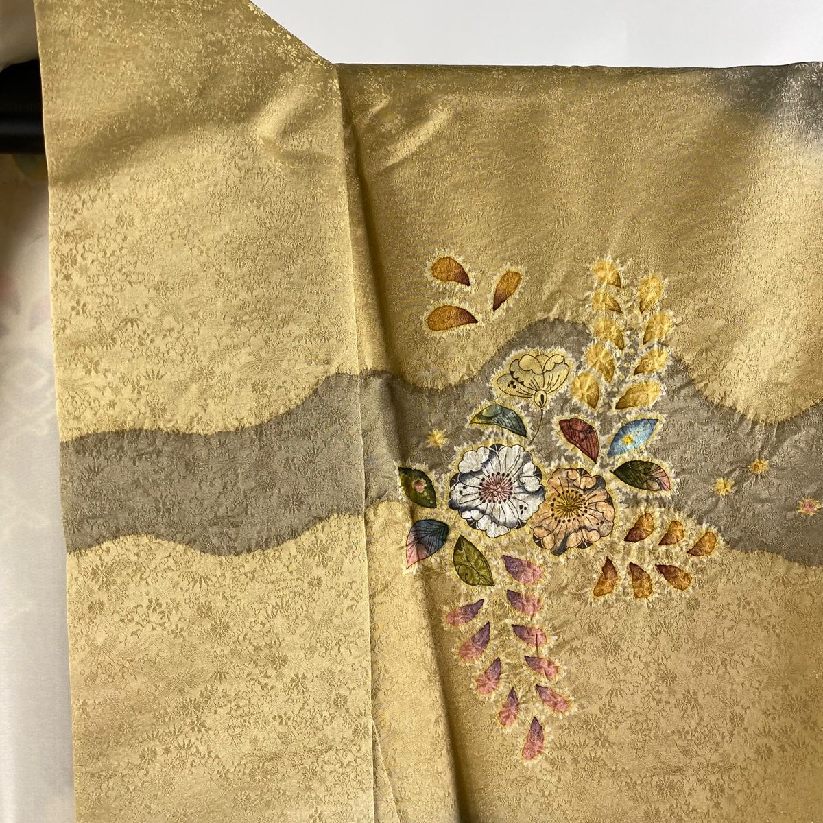 訪問着 逸品 落款 翠山工房 辻が花 金通し 染め分け 紫 袷 身丈161.5cm