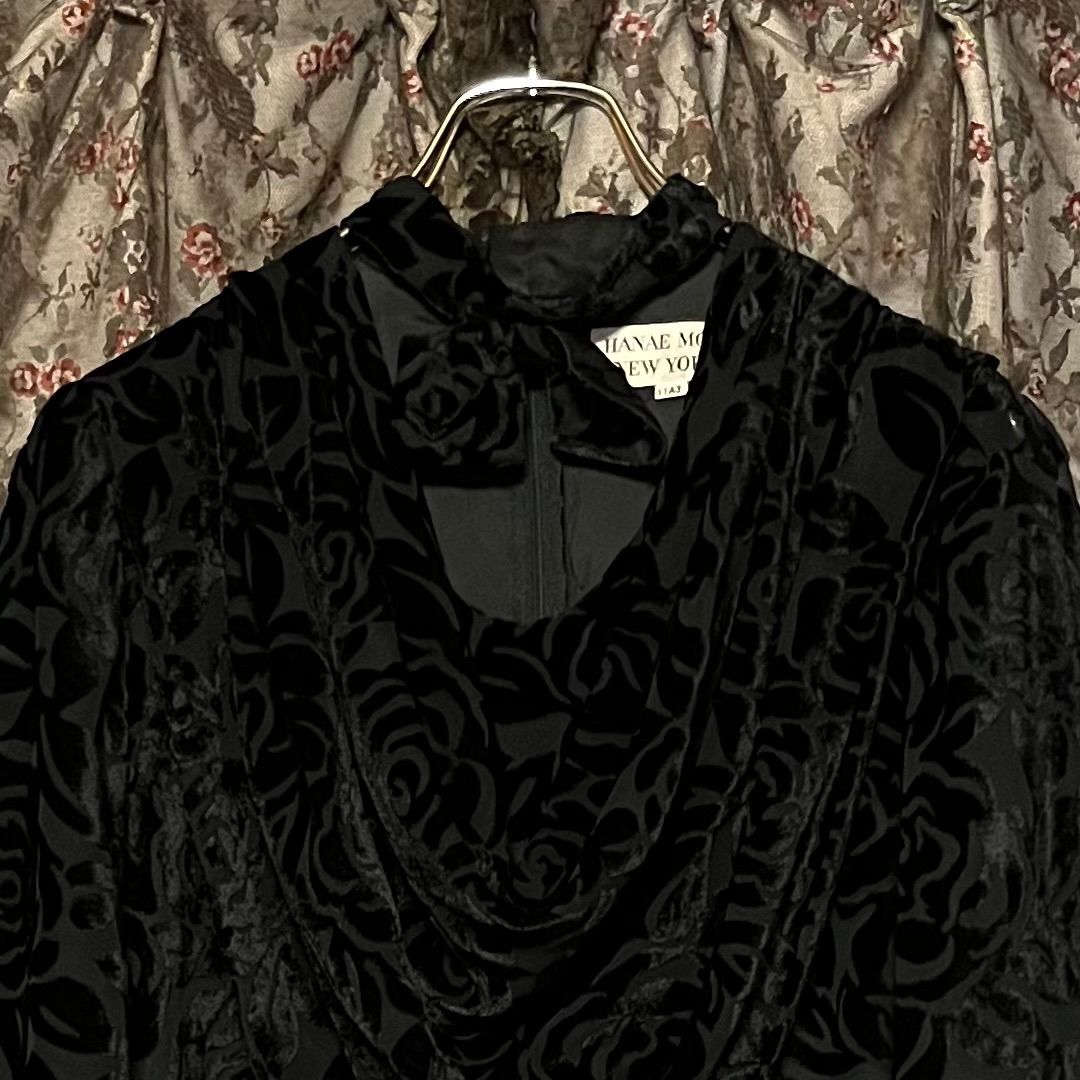 森英恵　Hanae Mori フリル袖 ワンピース 9A3 豪華　エレガント 昭和レトロバブリードレス森英恵HANAE MORI黄色花柄ワンピース
