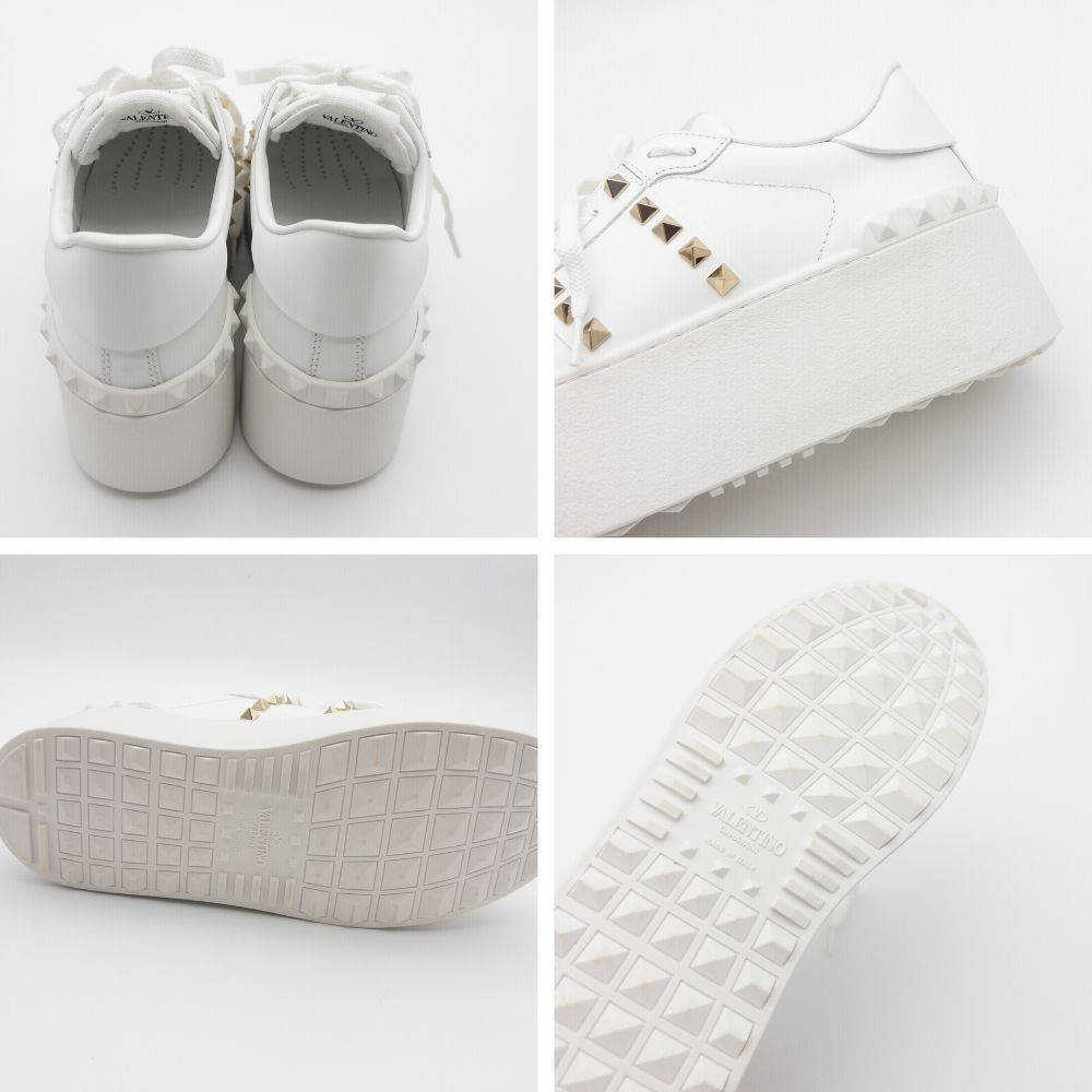 【美品】VALENTINO ヴァレンティノ ホワイト ゴールド スニーカー 36 ヴァレンティノ 厚底スニーカー 37 ホワイト スタッズ ゴールド