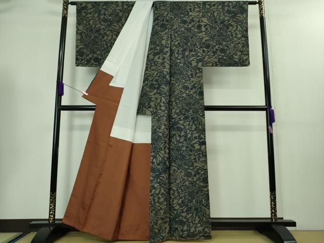 平和屋着物□極上 紬 本藍 型染 草花文 逸品 未使用 DZAA7926kh5