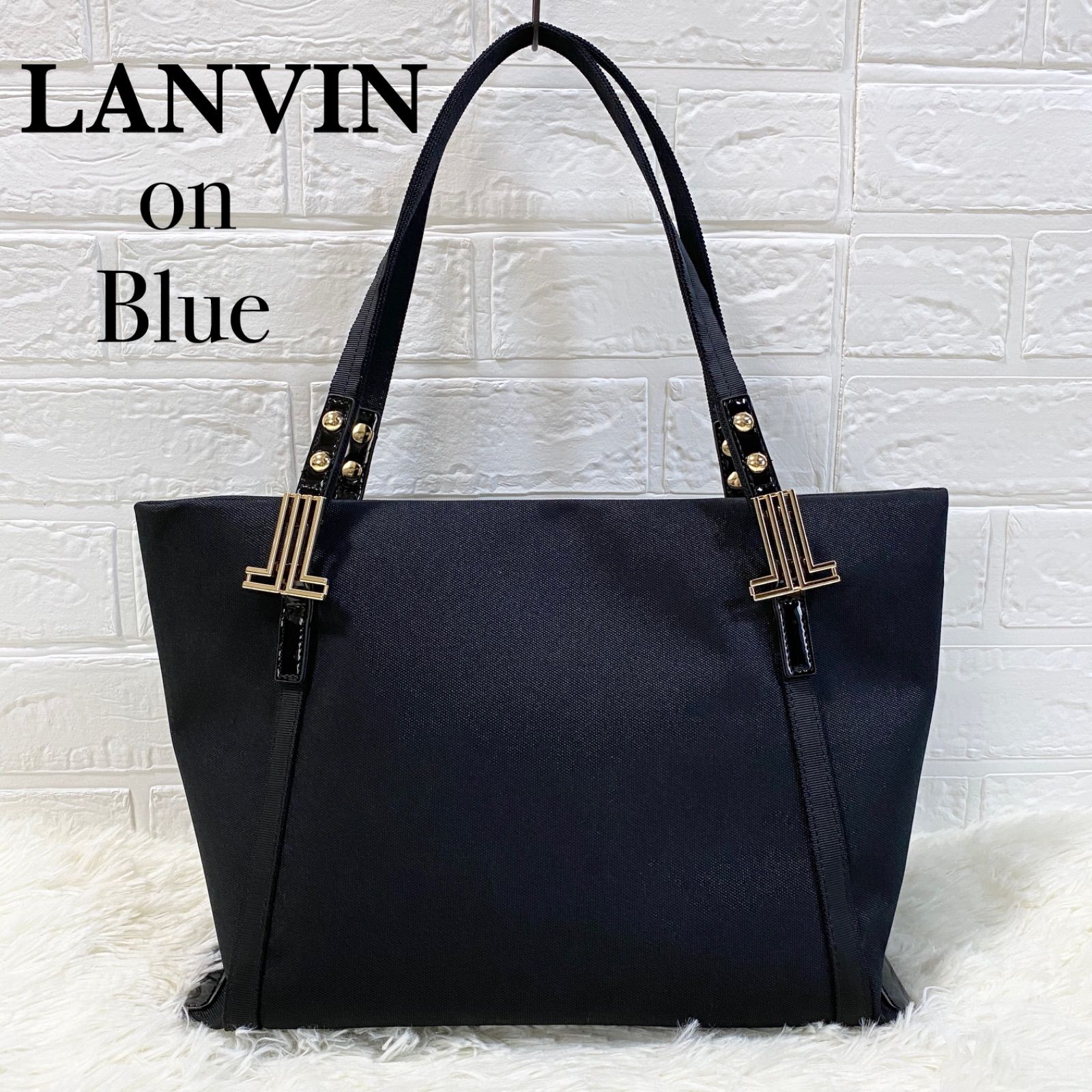 美品✨【LANVIN en Bleu】ランバンオンブルー　カレ　完売品　トートバッグ　黒　JLメタルモチーフ