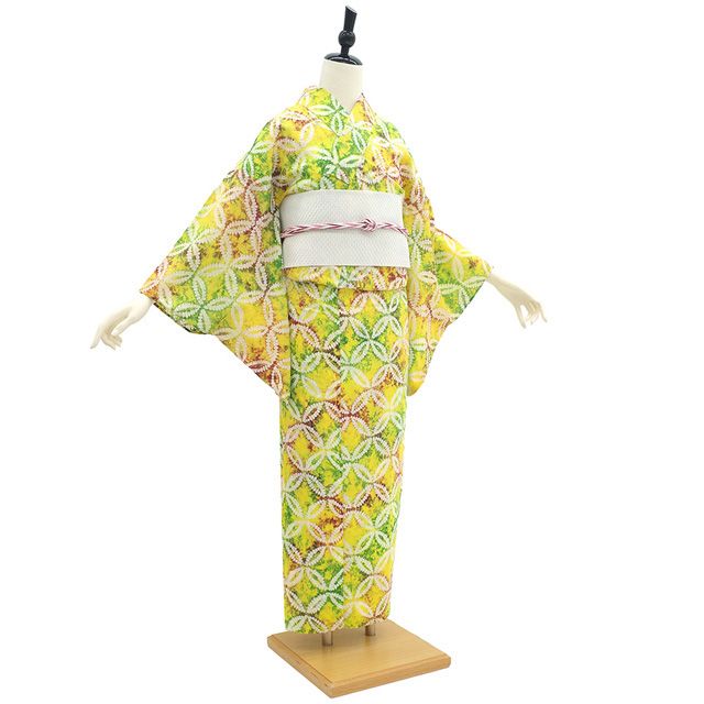 超美品　有松絞り　綿　本染　浴衣　総絞り　着物　夏物　155 レモンイエロー 超美品 有松絞り 綿 本染浴衣 総絞り 浴衣 着物 夏物 159 単色