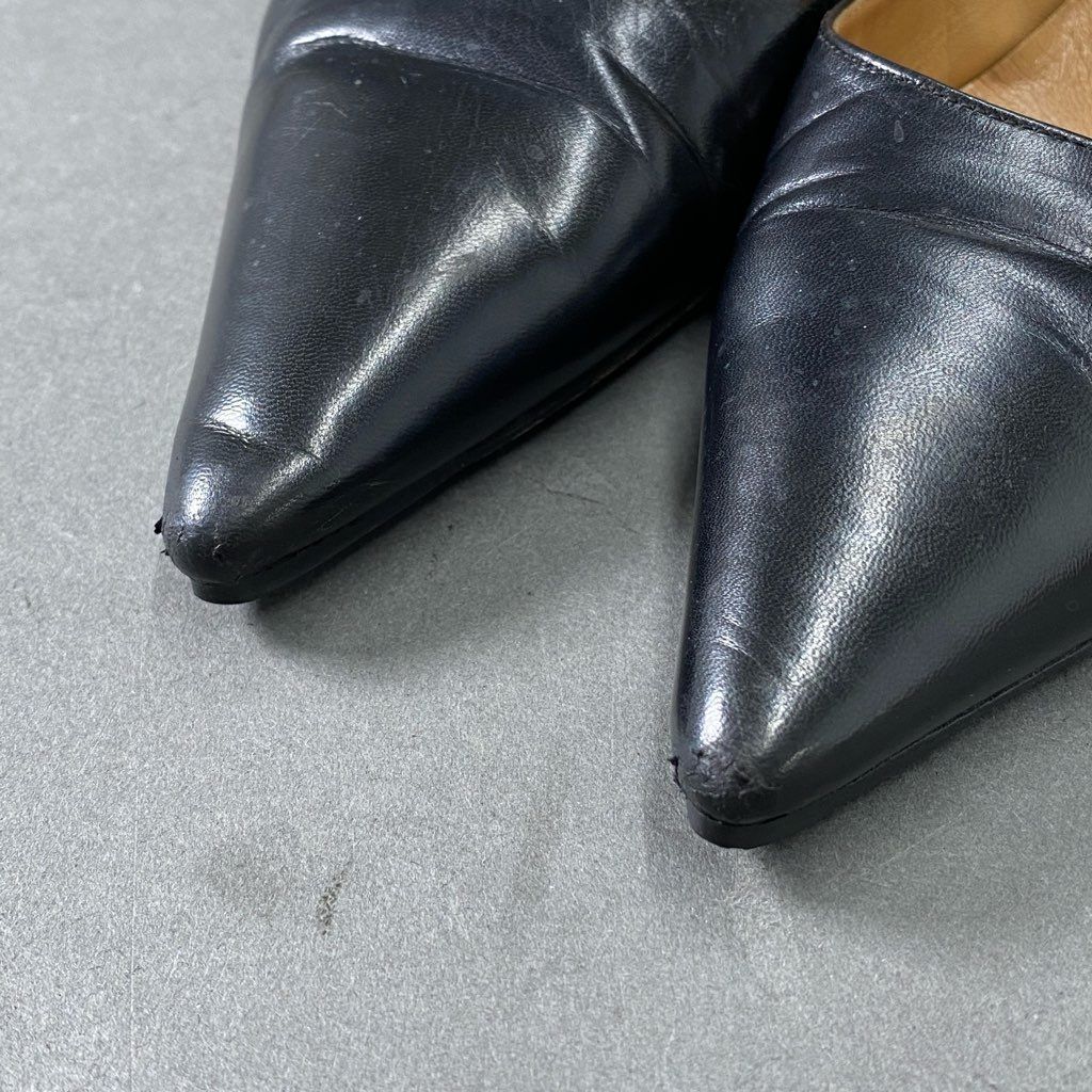 2f13 HERMES エルメス レザーヒールパンプス 35 1/2 ブラック Leather