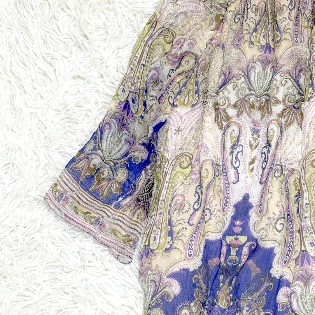 シルクひざ丈ワンピース ブルー