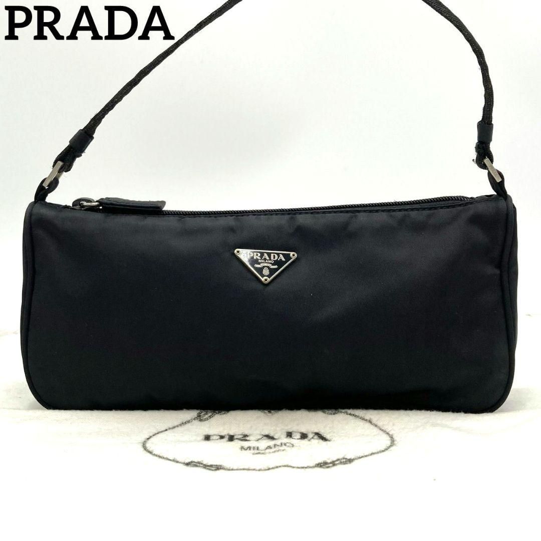 安い PRADA 極美品 アクセサリーポーチ 白タグ 3角プレート テスート