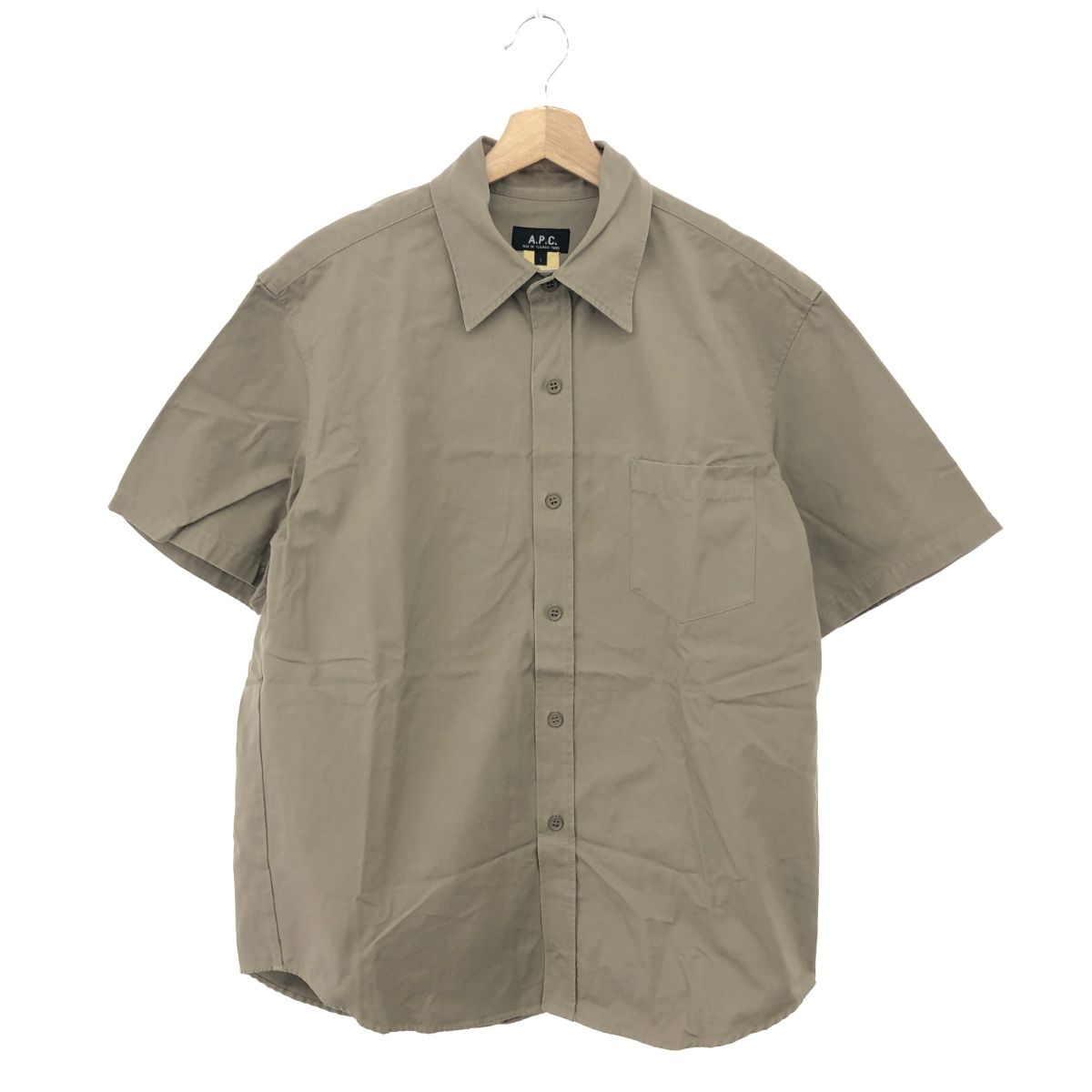 A.P.C. アーペーセー 半袖シャツ サイズ:1 リップストップ/ポケット付き フランス製  コットン100％ ベージュ メンズ / 241019000295 メンズ A.P.C. アーペーセー 半袖シャツ サイズ:1 リップストップ