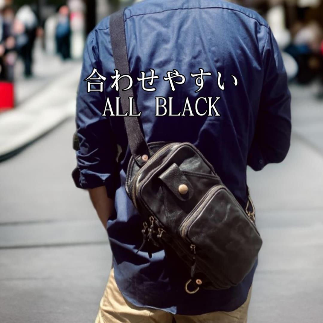 ◇Rock Lether 牛本革 強シュリンクレザー こだわりボディバッグ 