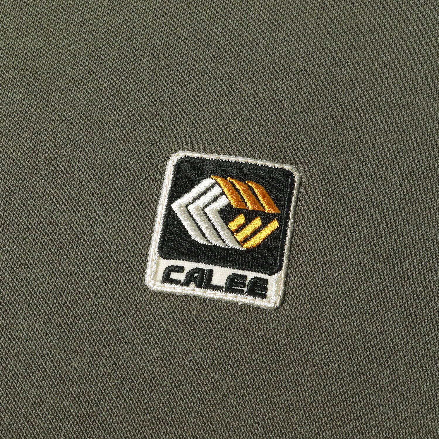 CALEE キャリー スウェット サイズ:S 22AW 裏地フリース ボンバーヒート ストレッチ スウェットシャツ Bomber heat trade mark logo wappen crew neck sweat ダークグリーン【メンズ】