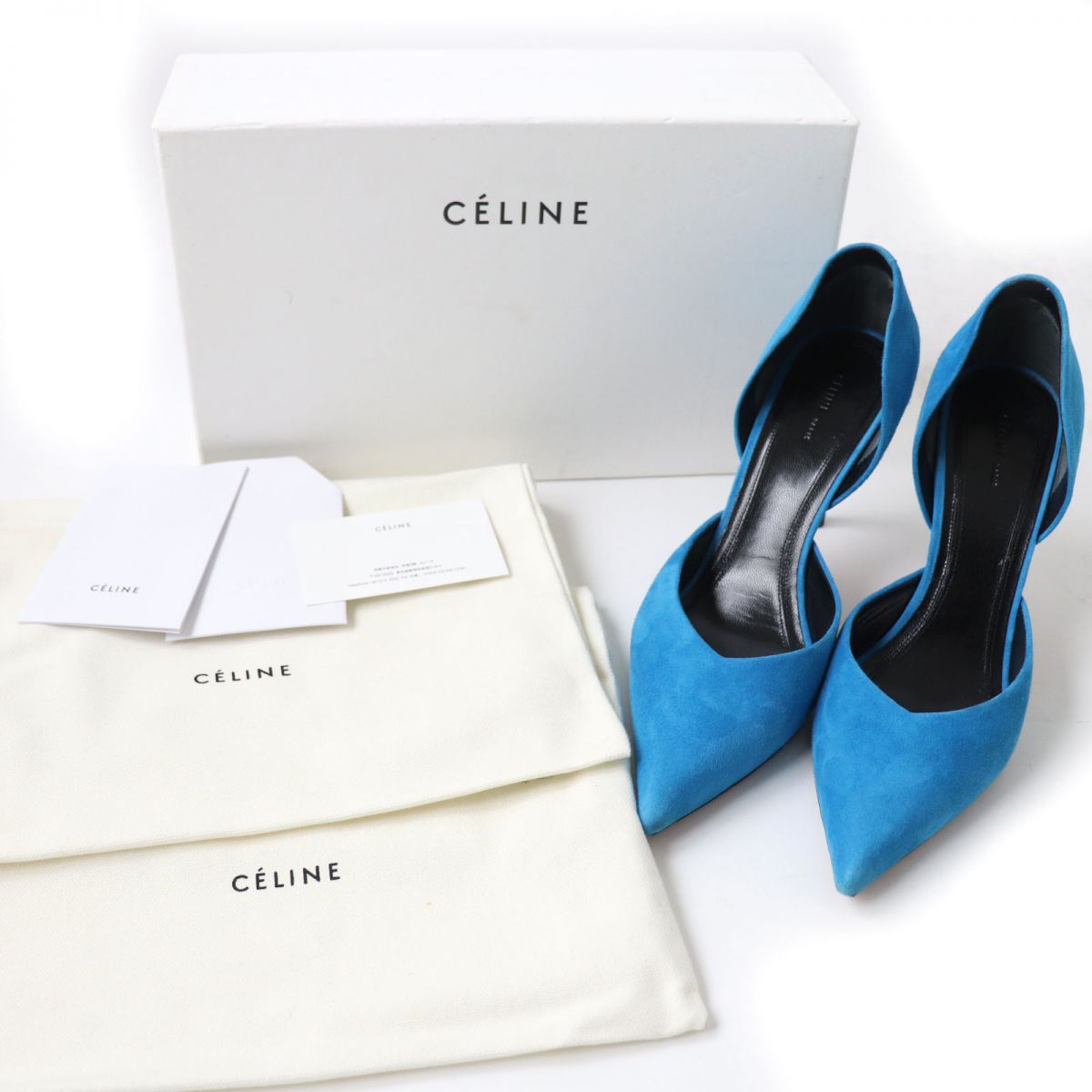 ブルー×レッド 美品☆CELINE セリーヌ ポインテッドトゥ スウェード