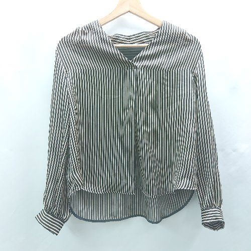 ◇ ⊂ LUMINOSO ストライプ柄 薄手 長袖 サテンシャツ サイズ7