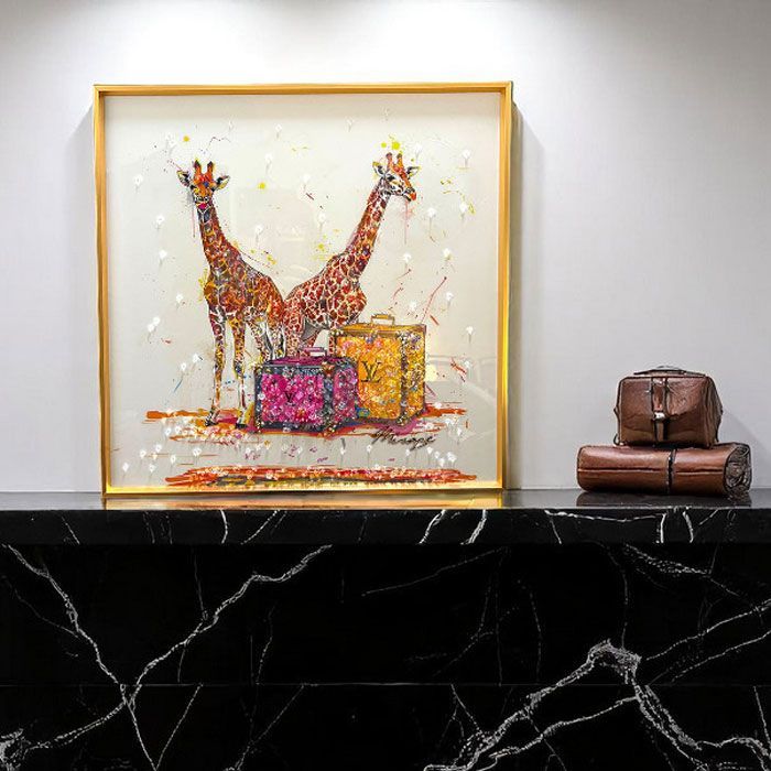 当店人気】美品 アートパネル 絵 キリン giraffe 水晶アート 