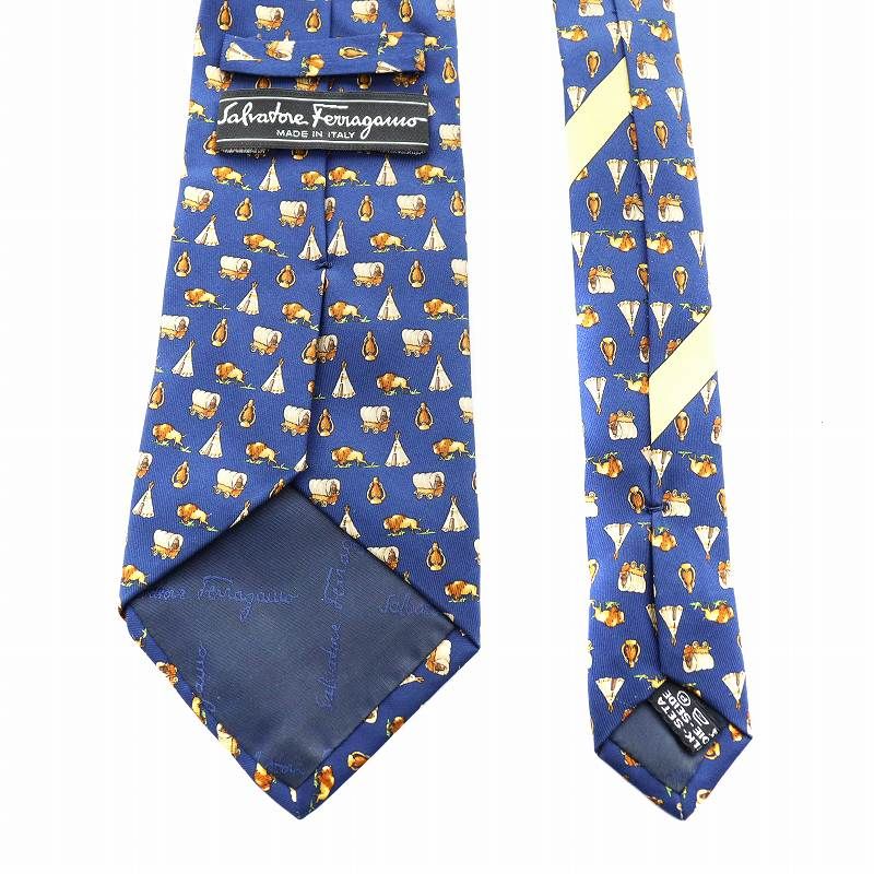 Ferragamo サルヴァトーレ フェラガモ ネクタイ 総柄 ITALY 黒 サルヴァトーレフェラガモ Salvatore Ferragamo ワイドタイ