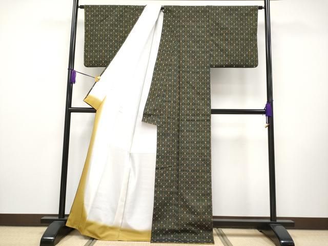 平和屋本店□極上 本場琉球 読谷山花織 紬地 草木染 知花トミ作 黒緑色