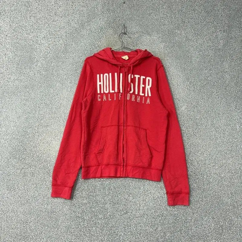 【雷市場（ポンジャン）商品韓国直送】 Hollister(ホリスター) 刺繡 ロゴ レッド フード付き ジップアップパーカー M
