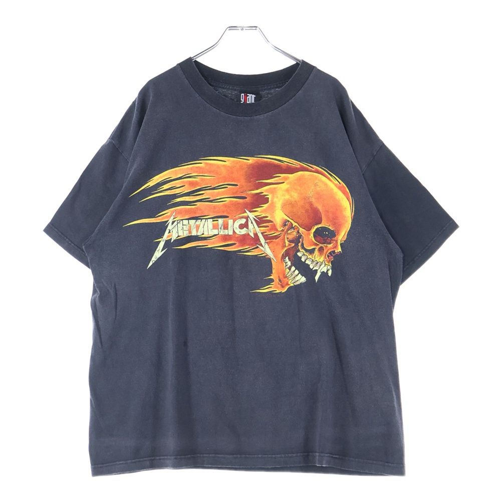 VINTAGE ヴィンテージ 90s VINTAGE METALLICA PUSHEAD BAND FLAME SKULL メタリカ パスヘッド フレイムスカルプリント半袖Tシャツ カットソー ブラック